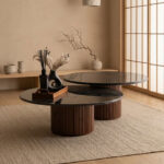 Duo de Tables Basses Gigognes en Marbre et Bois Massif