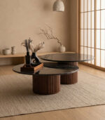 Duo de Tables Basses Gigognes en Marbre et Bois Massif
