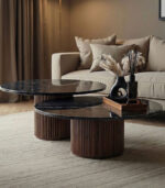 Duo de Tables Basses Gigognes en Marbre et Bois Massif – Image 3