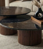 Duo de Tables Basses Gigognes en Marbre et Bois Massif – Image 2